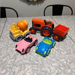 Green Toys, Tractor, Cement Mixer, 2 Cars - Good Condition